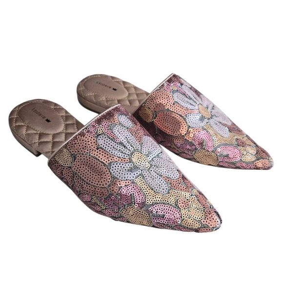 NEW Birdies The Dove Pink Gold Petal Sequin Slip On Mules Size 9 - Picture 5 of 14